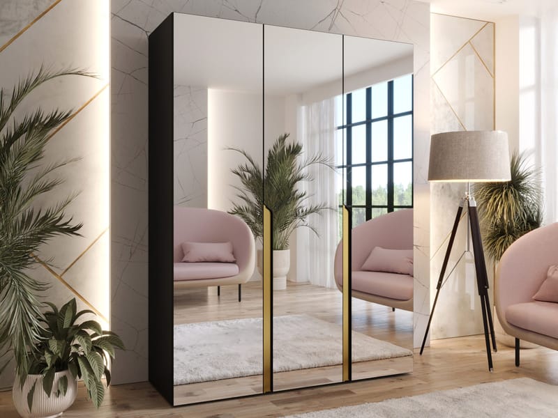 Milias Garderobeskap med speil 150x202 cm - svart - Oppbevaring - Klesoppbevaring - Garderober & garderobesystem