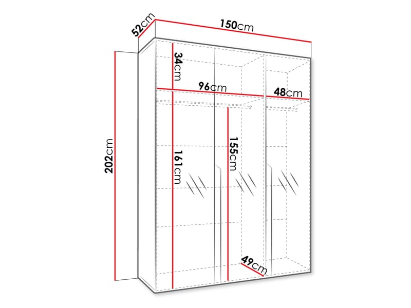 Milias Garderobeskap med speil 150x202 cm - svart - Oppbevaring - Klesoppbevaring - Garderober & garderobesystem