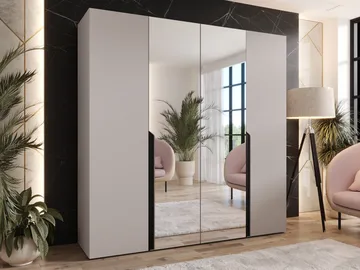 Milias Garderobeskap med speil 200x202 cm - beige - Oppbevaring - Klesoppbevaring - Garderober & garderobesystem