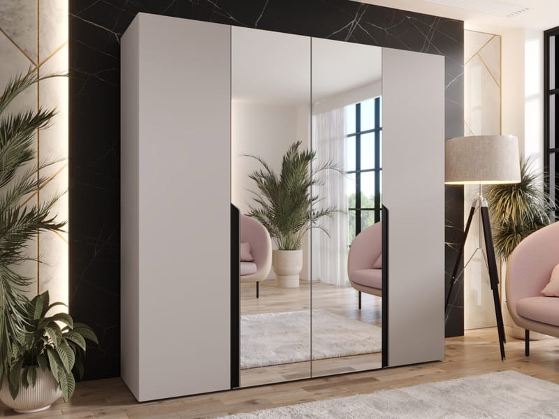 Milias Garderobeskap med speil 200x202 cm - beige - Oppbevaring - Klesoppbevaring - Garderober & garderobesystem