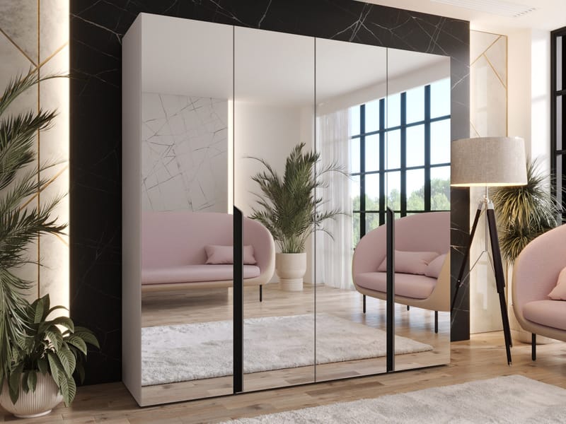 Milias Garderobeskap med speil 200x202 cm - beige - Oppbevaring - Klesoppbevaring - Garderober & garderobesystem - Garderobeskap & klesskap