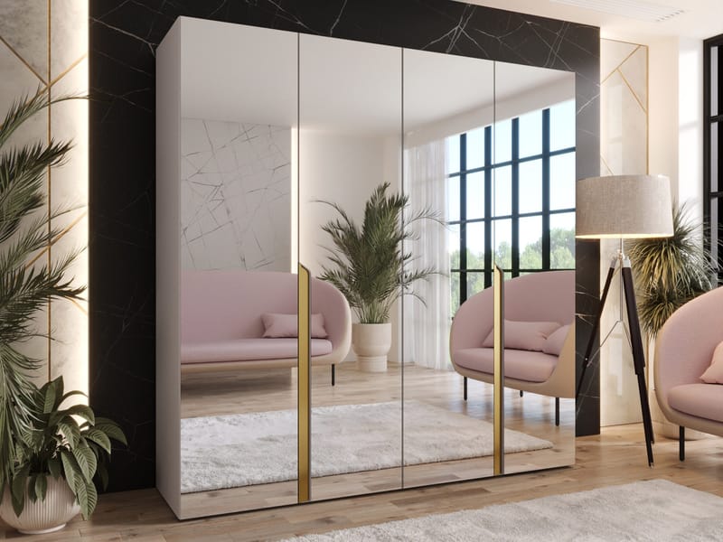 Milias Garderobeskap med speil 200x202 cm - beige - Oppbevaring - Klesoppbevaring - Garderober & garderobesystem - Garderobeskap & klesskap