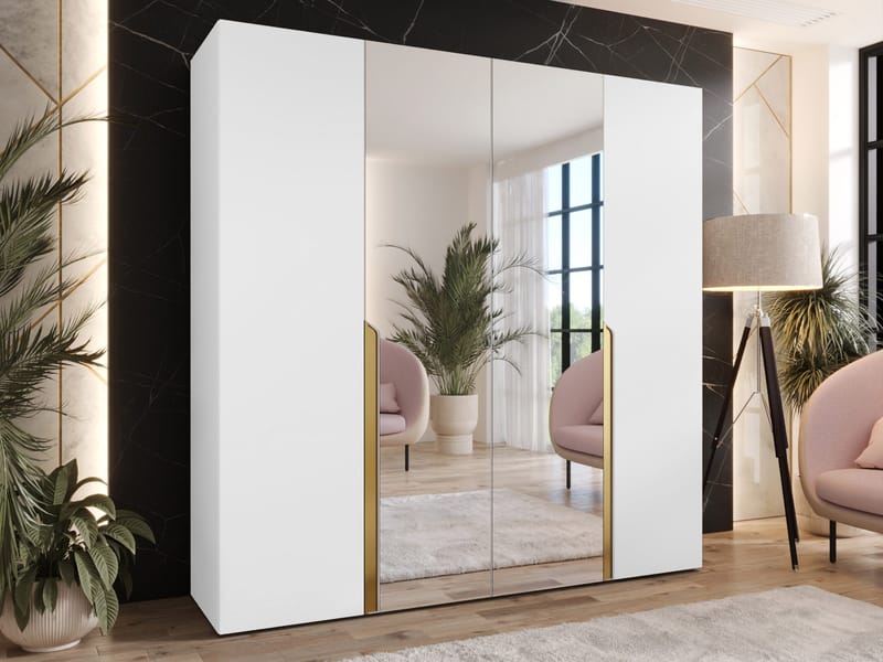 Milias Garderobeskap med speil 200x202 cm - hvit - Oppbevaring - Klesoppbevaring - Garderober & garderobesystem