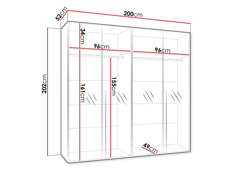 Milias Garderobeskap med speil 200x202 cm - hvit - Oppbevaring - Klesoppbevaring - Garderober & garderobesystem - Garderobeskap & klesskap