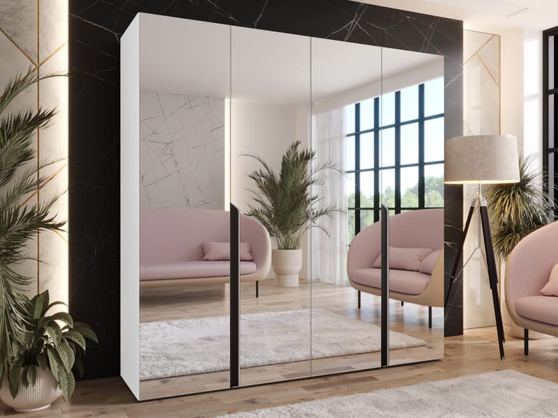 Milias Garderobeskap med speil 200x202 cm - hvit - Oppbevaring - Klesoppbevaring - Garderober & garderobesystem - Garderobeskap & klesskap