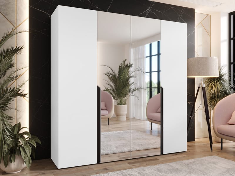 Milias Garderobeskap med speil 200x202 cm - hvit - Oppbevaring - Klesoppbevaring - Garderober & garderobesystem