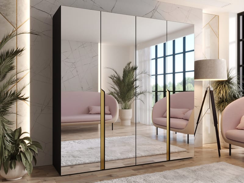 Milias Garderobeskap med speil 200x202 cm - svart - Oppbevaring - Klesoppbevaring - Garderober & garderobesystem - Garderobeskap & klesskap