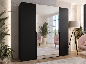 Milias Garderobeskap med speil 200x202 cm - svart - Oppbevaring - Klesoppbevaring - Garderober & garderobesystem