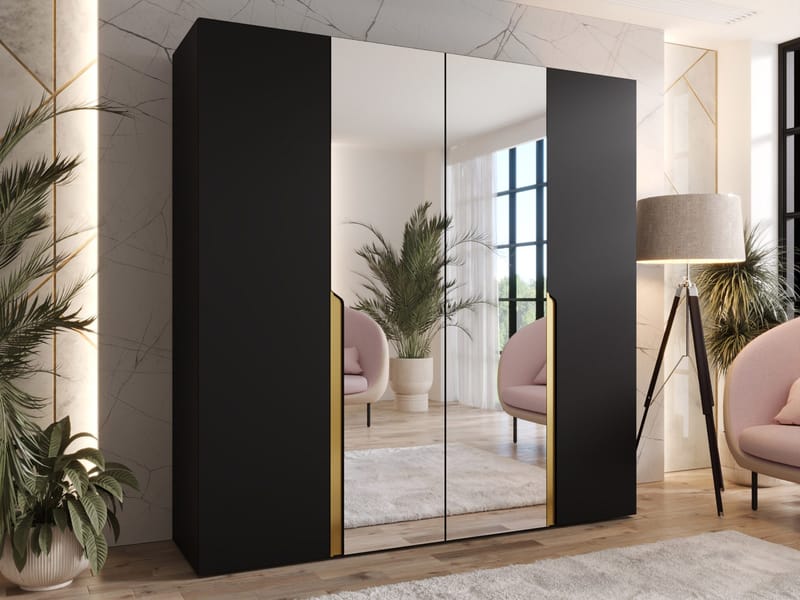 Milias Garderobeskap med speil 200x202 cm - svart - Oppbevaring - Klesoppbevaring - Garderober & garderobesystem