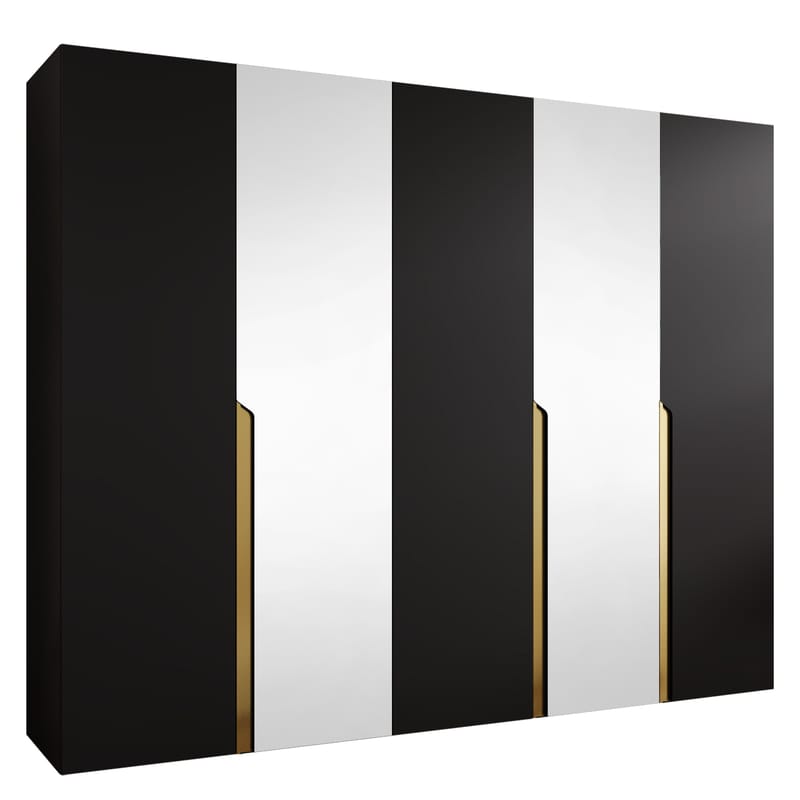 Milias Garderobeskap med speil 250x202 cm, Gull, svart
