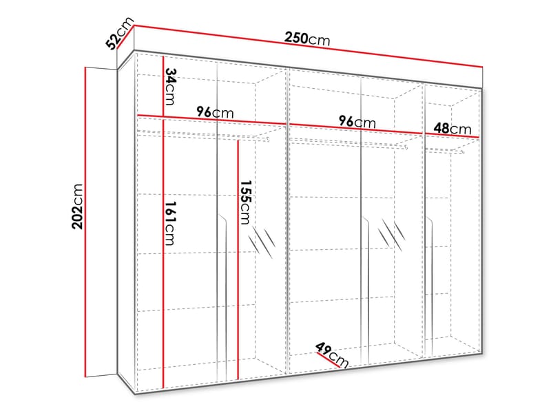 Milias Garderobeskap med speil 250x202 cm - Gull, svart - Oppbevaring - Klesoppbevaring - Garderober & garderobesystem