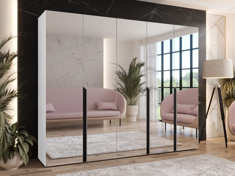 Milias Garderobeskap med speil 250x202 cm - hvit - Oppbevaring - Klesoppbevaring - Garderober & garderobesystem - Garderobeskap & klesskap