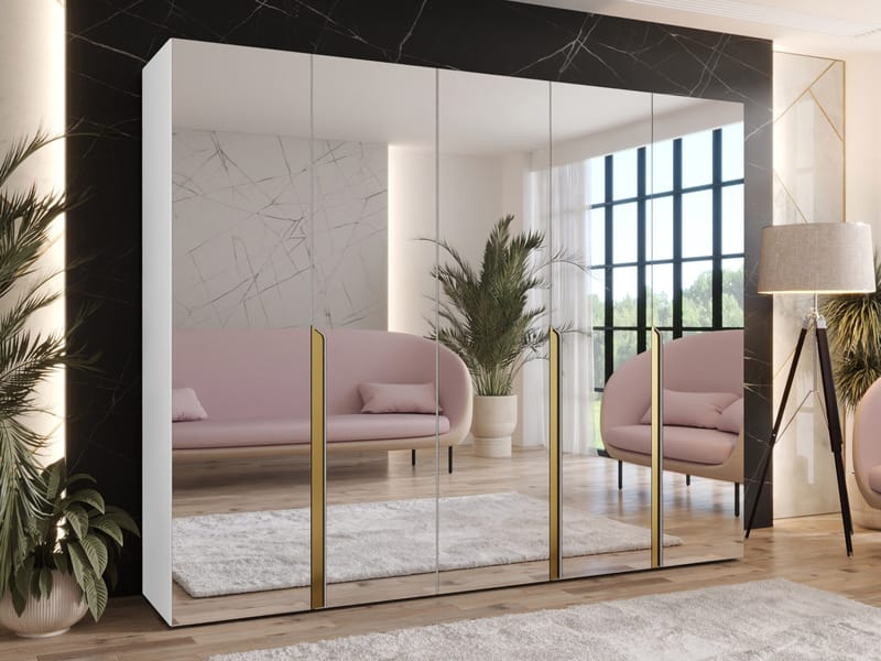 Milias Garderobeskap med speil 250x202 cm - hvit - Oppbevaring - Klesoppbevaring - Garderober & garderobesystem - Garderobeskap & klesskap