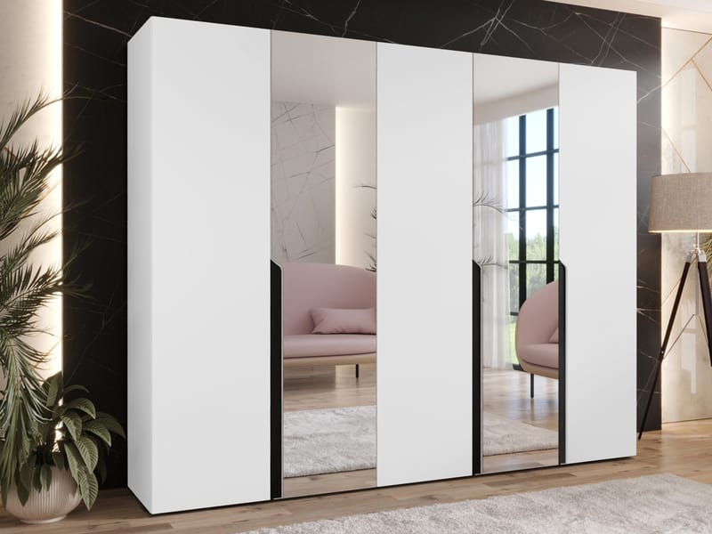 Milias Garderobeskap med speil 250x202 cm - svart, hvit - Oppbevaring - Klesoppbevaring - Garderober & garderobesystem