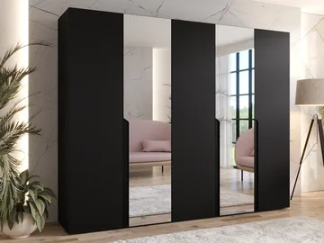 Milias Garderobeskap med speil 250x202 cm - Svart, svart - Oppbevaring - Klesoppbevaring - Garderober & garderobesystem