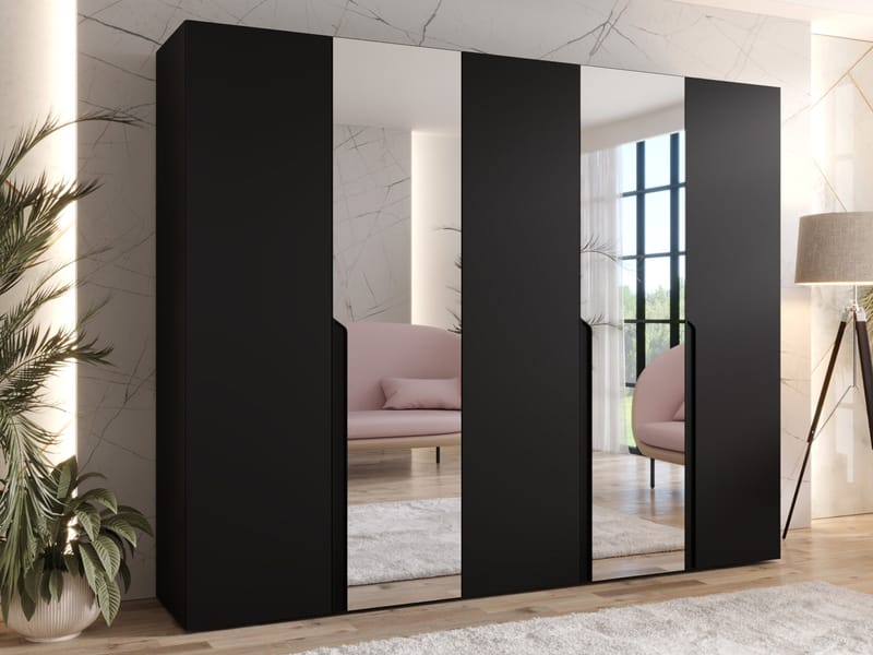 Milias Garderobeskap med speil 250x202 cm - Svart, svart - Oppbevaring - Klesoppbevaring - Garderober & garderobesystem