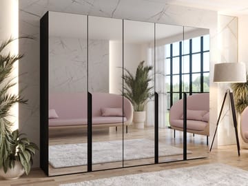 Milias Garderobeskap med speil 250x202 cm - svart - Oppbevaring - Klesoppbevaring - Garderober & garderobesystem - Garderobeskap & klesskap