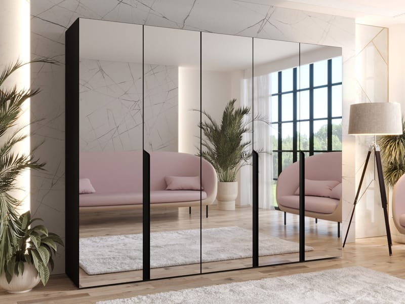 Milias Garderobeskap med speil 250x202 cm - svart - Oppbevaring - Klesoppbevaring - Garderober & garderobesystem - Garderobeskap & klesskap