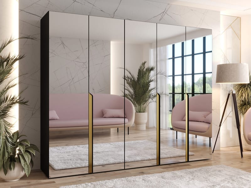 Milias Garderobeskap med speil 250x202 cm - svart - Oppbevaring - Klesoppbevaring - Garderober & garderobesystem - Garderobeskap & klesskap