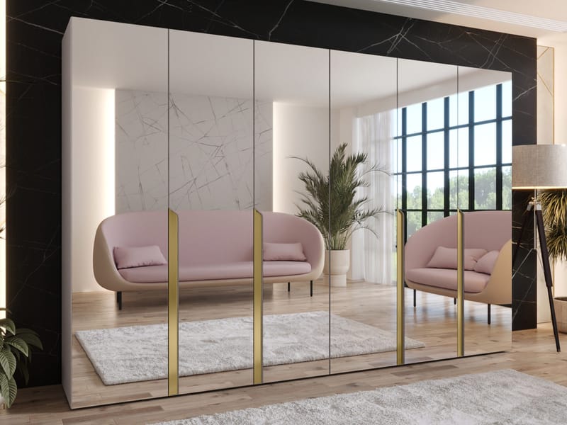 Milias Garderobeskap med speil 300x202 cm - beige - Oppbevaring - Klesoppbevaring - Garderober & garderobesystem - Garderobeskap & klesskap