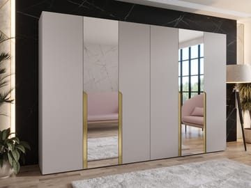 Milias Garderobeskap med speil 300x202 cm - beige/gull - Oppbevaring - Klesoppbevaring - Garderober & garderobesystem