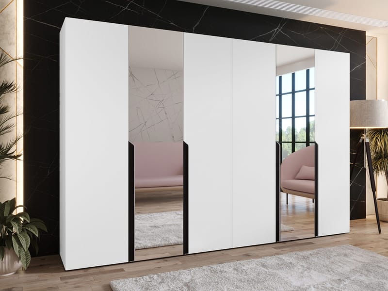 Milias Garderobeskap med speil 300x202 cm - hvit / svart - Oppbevaring - Klesoppbevaring - Garderober & garderobesystem