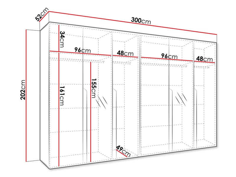 Milias Garderobeskap med speil 300x202 cm - hvit - Oppbevaring - Klesoppbevaring - Garderober & garderobesystem