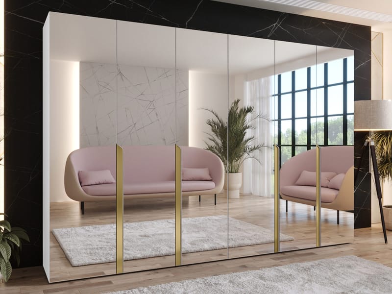 Milias Garderobeskap med speil 300x202 cm - hvit - Oppbevaring - Klesoppbevaring - Garderober & garderobesystem - Garderobeskap & klesskap