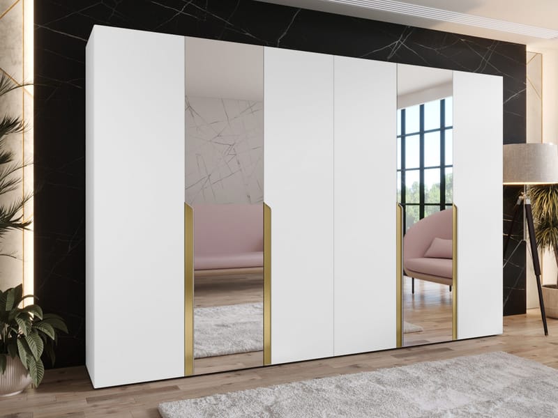 Milias Garderobeskap med speil 300x202 cm - hvit - Oppbevaring - Klesoppbevaring - Garderober & garderobesystem