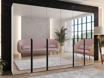 Milias Garderobeskap med speil 300x202 cm - hvit - Oppbevaring - Klesoppbevaring - Garderober & garderobesystem - Garderobeskap & klesskap