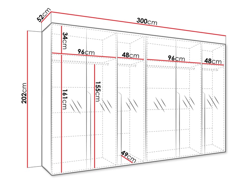 Milias Garderobeskap med speil 300x202 cm - svart - Oppbevaring - Klesoppbevaring - Garderober & garderobesystem - Garderobeskap & klesskap