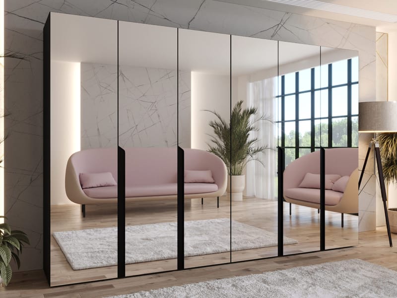 Milias Garderobeskap med speil 300x202 cm - svart - Oppbevaring - Klesoppbevaring - Garderober & garderobesystem - Garderobeskap & klesskap