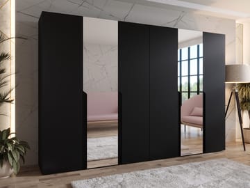 Milias Garderobeskap med speil 300x202 cm - svart - Oppbevaring - Klesoppbevaring - Garderober & garderobesystem