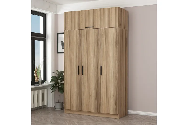 Minar Rektangulær Garderobe 135 cm i Mørkt Tre, Brun