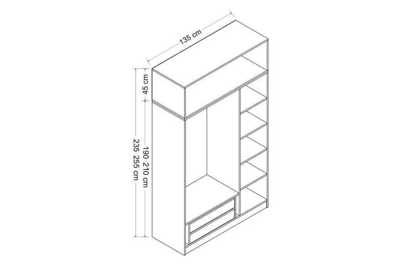 Minar Rektangulær Garderobe 135 cm i Malt Tre - Grå - Oppbevaring - Klesoppbevaring - Garderober & garderobesystem