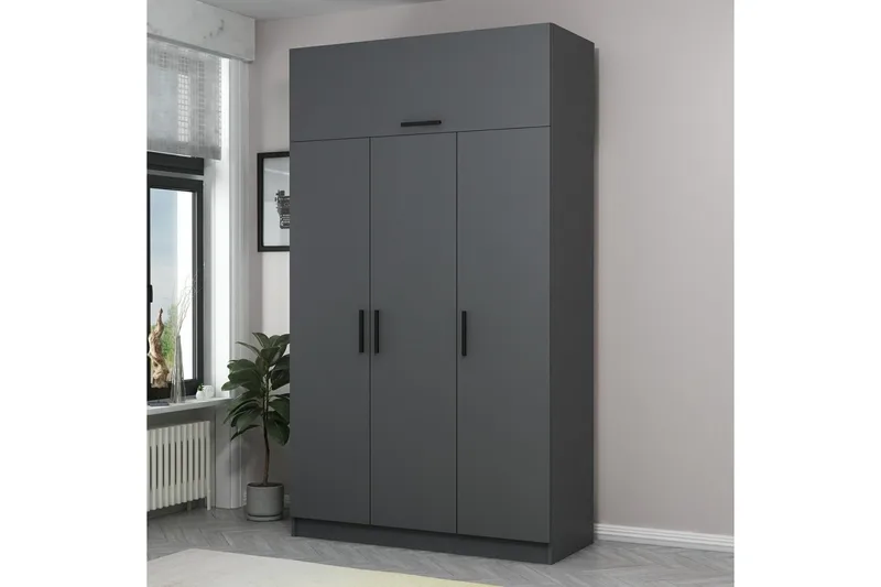 Minar Rektangulær Garderobe 135 cm i Malt Tre, Grå