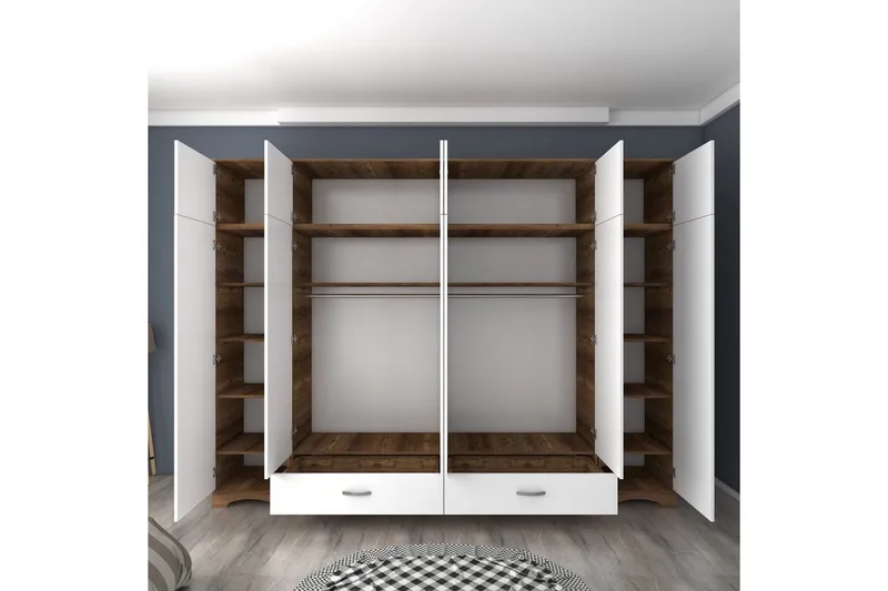 Miralis Garderobesskåp 243x226 cm - Valnøtt/Hvit - Oppbevaring - Klesoppbevaring - Garderober & garderobesystem - Garderobeskap & klesskap