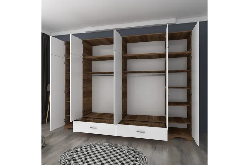Miralis Garderobesskåp 243x226 cm - Valnøtt/Hvit - Oppbevaring - Klesoppbevaring - Garderober & garderobesystem - Garderobeskap & klesskap