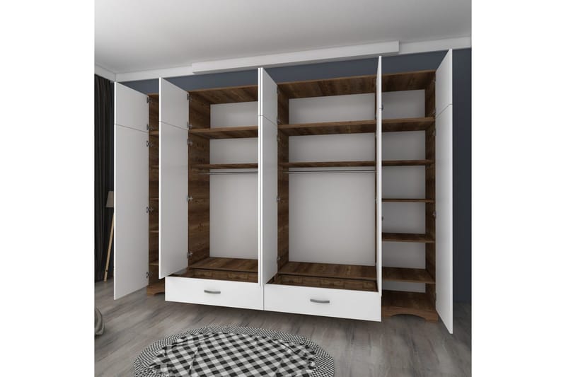 Miralis Garderobesskåp 243x226 cm - Valnøtt/Hvit - Oppbevaring - Klesoppbevaring - Garderober & garderobesystem - Garderobeskap & klesskap