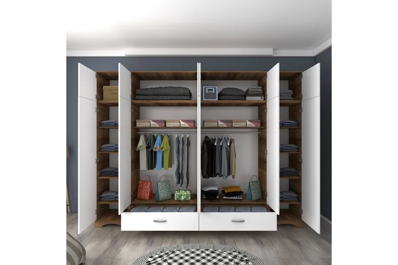 Miralis Garderobesskåp 243x226 cm - Valnøtt/Hvit - Oppbevaring - Klesoppbevaring - Garderober & garderobesystem - Garderobeskap & klesskap