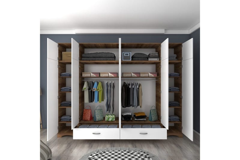 Miralis Garderobesskåp 243x226 cm - Valnøtt/Hvit - Oppbevaring - Klesoppbevaring - Garderober & garderobesystem - Garderobeskap & klesskap