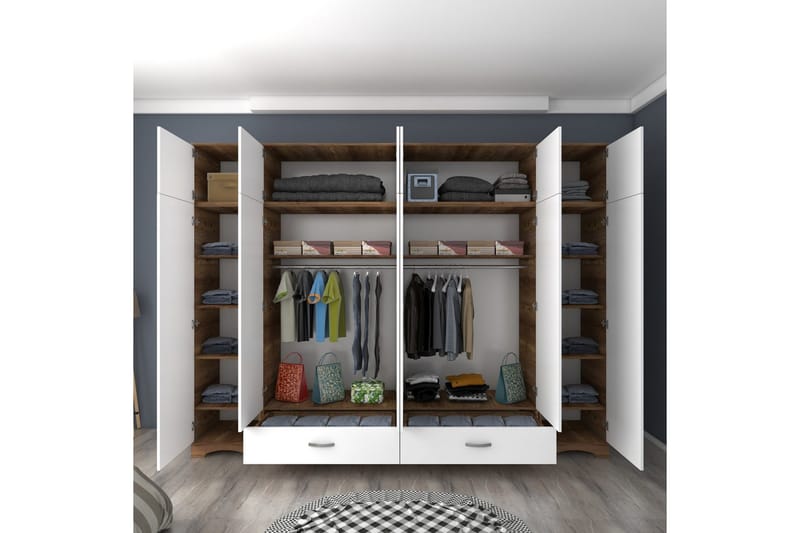 Miralis Garderobesskåp 243x226 cm - Valnøtt/Hvit - Oppbevaring - Klesoppbevaring - Garderober & garderobesystem - Garderobeskap & klesskap
