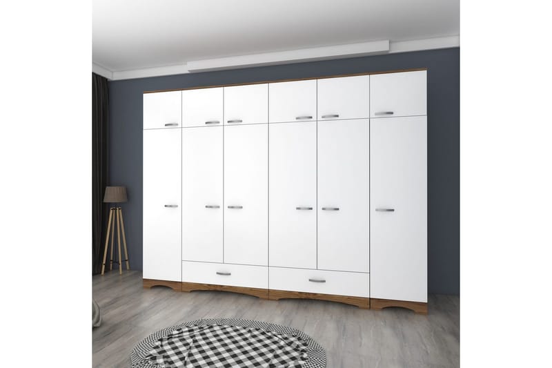 Miralis Garderobesskåp 243x226 cm - Valnøtt/Hvit - Oppbevaring - Klesoppbevaring - Garderober & garderobesystem - Garderobeskap & klesskap