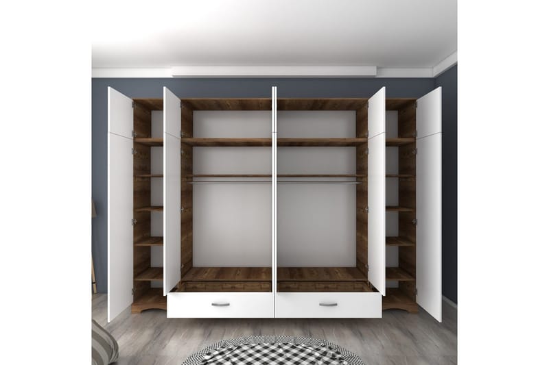 Miralis Garderobesskåp 243x226 cm - Valnøtt/Hvit - Oppbevaring - Klesoppbevaring - Garderober & garderobesystem - Garderobeskap & klesskap