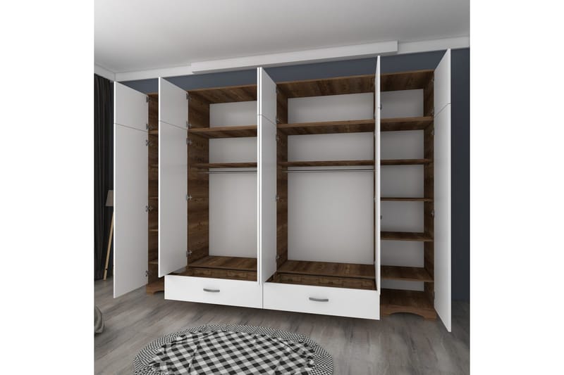 Miralis Garderobesskåp 243x226 cm - Valnøtt/Hvit - Oppbevaring - Klesoppbevaring - Garderober & garderobesystem - Garderobeskap & klesskap