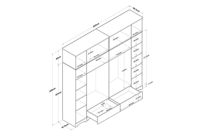 Miralis Garderobesskåp 245x226 cm - Hvit - Oppbevaring - Klesoppbevaring - Garderober & garderobesystem - Garderobeskap & klesskap