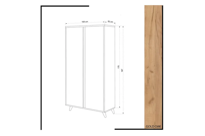 Mod Garderobeskap 100 cm i Malt Tre - Hvit|Brun - Oppbevaring - Klesoppbevaring - Garderober & garderobesystem