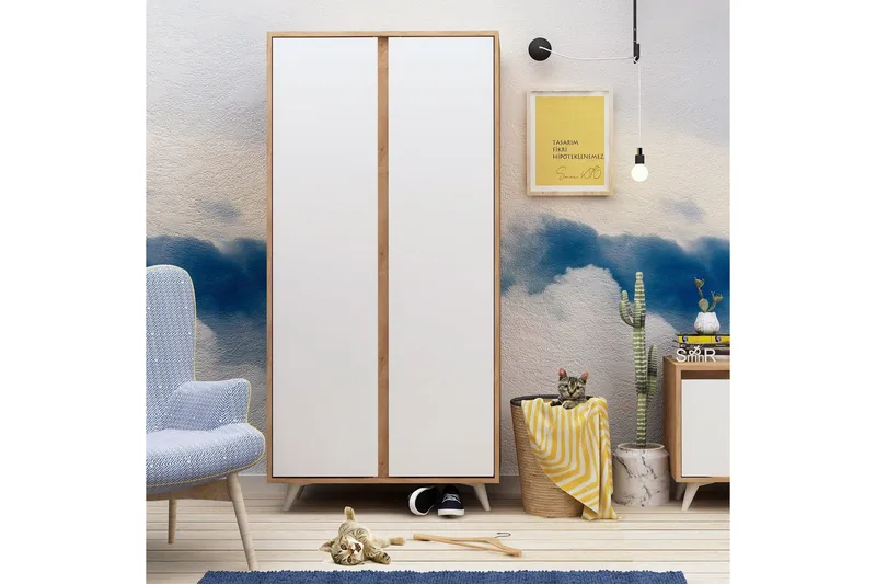 Mod Garderobeskap 100 cm i Malt Tre - Hvit|Brun - Oppbevaring - Klesoppbevaring - Garderober & garderobesystem