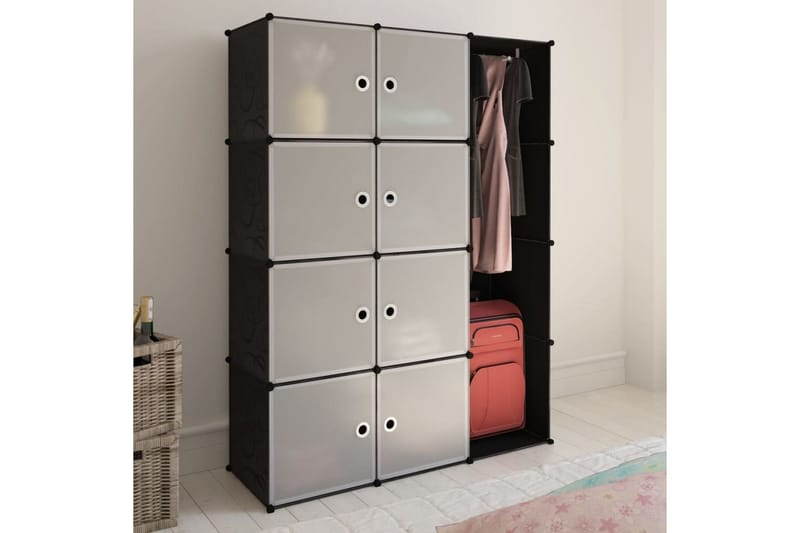 Modulskap med 9 rom 37x115x150 cm svart og hvit - Oppbevaring - Klesoppbevaring - Garderober & garderobesystem