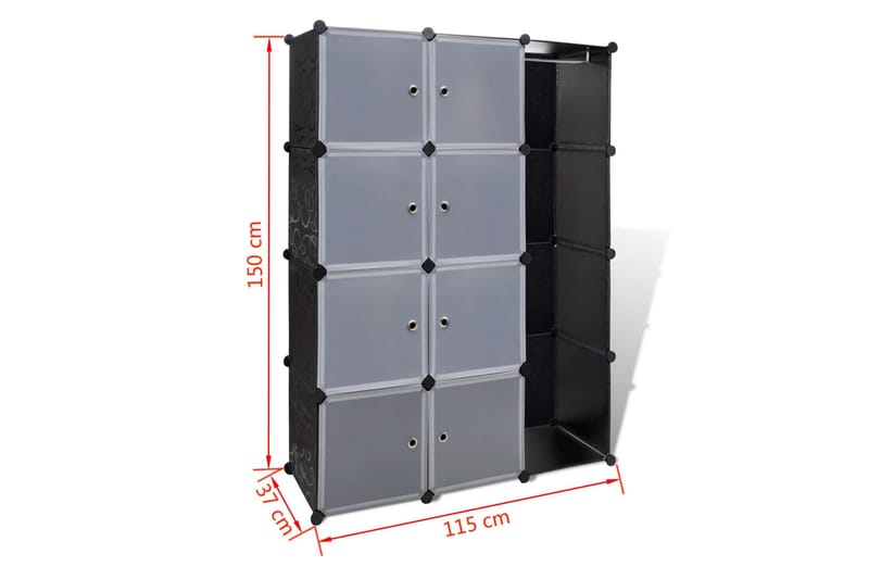 Modulskap med 9 rom 37x115x150 cm svart og hvit - Oppbevaring - Klesoppbevaring - Garderober & garderobesystem